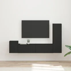 Sale vidaXL TV-bänkset Väggmonterad 4 pcs Konstruerat trä Svart