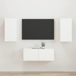 vidaXL TV-bänkset Väggmonterad 2 pcs Vit Konstruerat trä