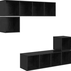 Hot vidaXL TV-bänkset Väggmonterad 4 pcs Konstruerat trä Svart ek