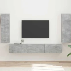 vidaXL TV-bänkset Väggmonterad 4 pcs Betonggrå Konstruerat trä