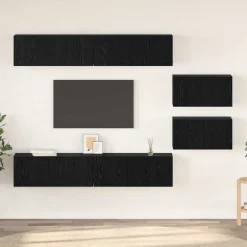 Clearance vidaXL TV-bänkset Väggmonterad 6 pcs Konstruerat trä Svart ek