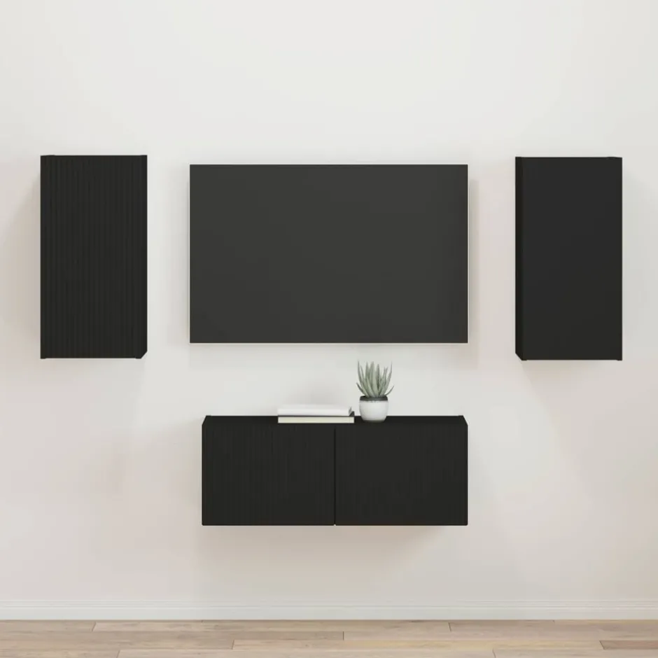 Sale vidaXL TV-bänkset Väggmonterad 2 pcs Konstruerat trä Svart