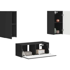 Sale vidaXL TV-bänkset Väggmonterad 2 pcs Konstruerat trä Svart