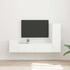 New vidaXL TV-bänkset Väggmonterad 4 pcs Konstruerat trä Vit