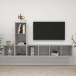 vidaXL TV-skåp 3 delar betonggrå konstruerat trä