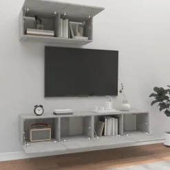 vidaXL Tv-skåp 3 delar betonggrå konstruerat trä