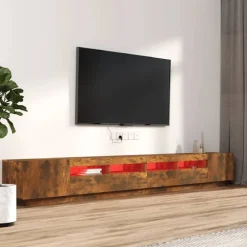 vidaXL TV-skåp 3 delar med LED rökfärgad ek konstruerat trä