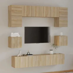 Discount vidaXL Tv-skåp 8 delar sonoma-ek konstruerat trä Sonoma ek