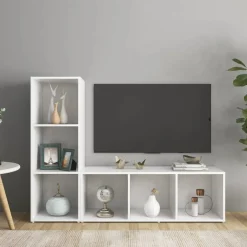 Discount vidaXL TV-skåp 2 st 107x35x37 cm konstruerat trä Vit