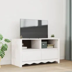 Best vidaXL TV-skåp med låda Drammen 99 x 43 x 55 cm Massivt tallträ Vit