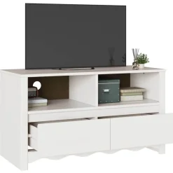Best vidaXL TV-skåp med låda Drammen 99 x 43 x 55 cm Massivt tallträ Vit