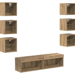 vidaXL TV-skåp med LED -remsljus med låda 8 pcs Artisan Ek Glas