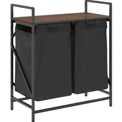 New vidaXL Tvättkorg 2 fack med hylla brun ek