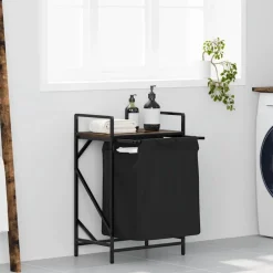 Discount vidaXL Tvättkorg 1 fack med hylla Rökfärgad ek
