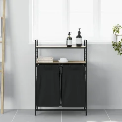 vidaXL Tvättkorg 2 fack med hyllor sonoma-ek