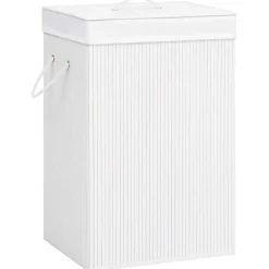 New vidaXL Tvättkorg bambu med 2 sektioner 72 L Vit