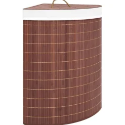 New vidaXL Tvättkorg för hörn bambu brun 60 L Mörkbrun