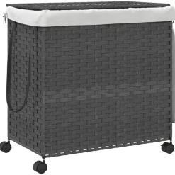 Clearance vidaXL Tvättkorg med hjul 60x35x60,5 cm rotting Grå