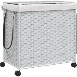 Discount vidaXL Tvättkorg med hjul 60x35x60,5 cm rotting Vit