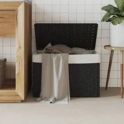 Online vidaXL Tvättkorg med lock 55,5x35x34 cm konstrotting Svart