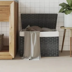 vidaXL Tvättkorg med lock 55,5x35x34 cm konstrotting Grå