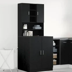 vidaXL Tvättmaskinskåp 2 pcs Svart Ek 70,5 x 71,5 x 181,5 cm