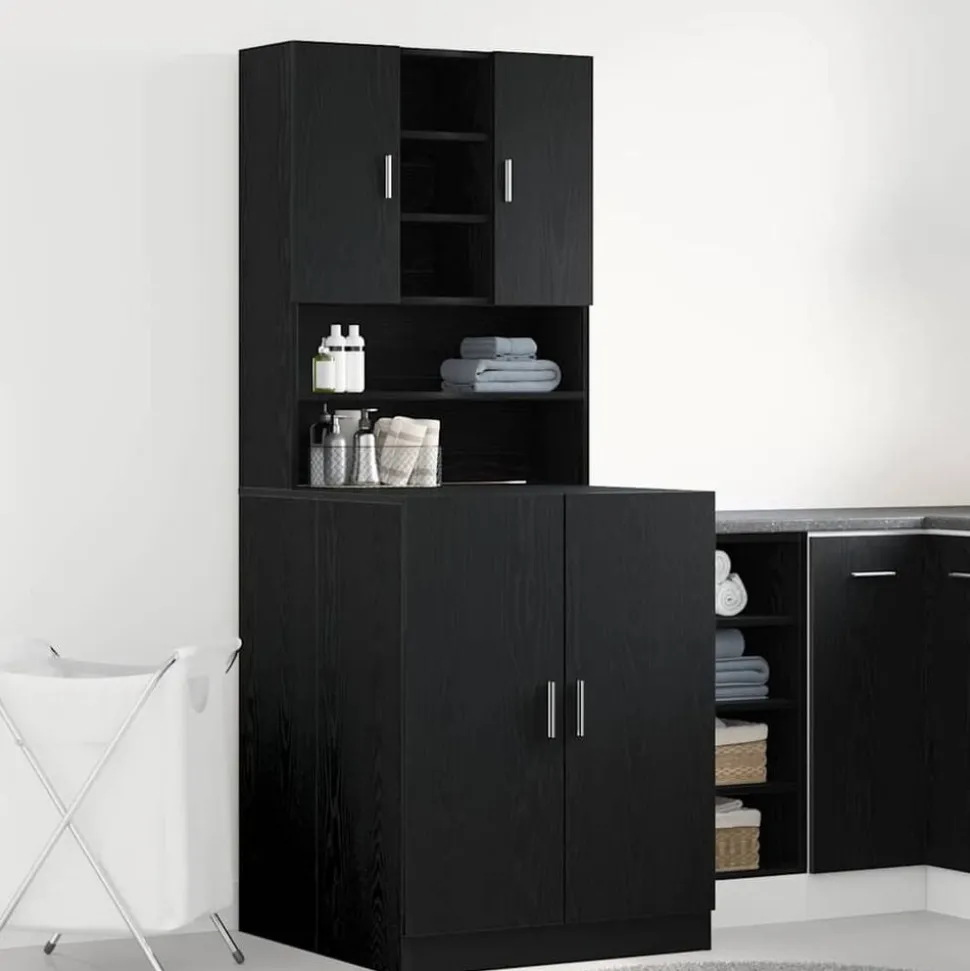 vidaXL Tvättmaskinskåp 2 pcs Svart Ek 70,5 x 71,5 x 181,5 cm