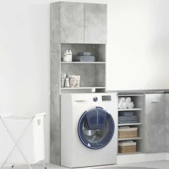 vidaXL Tvättmaskinsskåp betonggrå 64x24x190 cm konstruerat trä