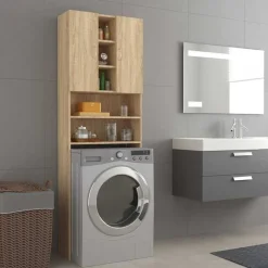 Best vidaXL Tvättmaskinsskåp sonoma-ek 64x25,5x190 cm Sonoma ek