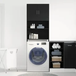 vidaXL Tvättmaskinsskåp svart ek 64x24x190 cm konstruerat trä