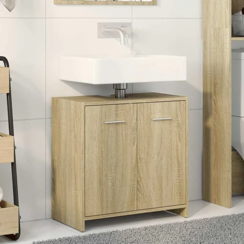New vidaXL Tvättställsskåp sonoma-ek 60x33x60 cm konstruerat trä Sonoma ek