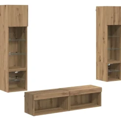 Best vidaXL TV-väggmodul med LED -remsljus 6 pcs Konstruerat trä artisan ek