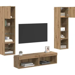 Best vidaXL TV-väggmodul med LED -remsljus 6 pcs Konstruerat trä artisan ek
