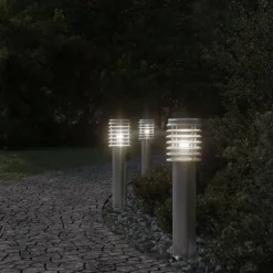 vidaXL Utomhusgolvlampa med eluttag silver 60 cm rostfritt stål
