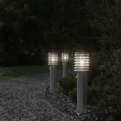 vidaXL Utomhusgolvlampa med sensor silver 60 cm rostfritt stål