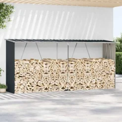 Outlet vidaXL Vedskjul galvaniserat stål 330x84x152 cm Antracit