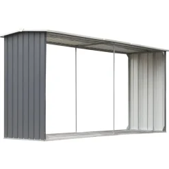 vidaXL Vedskjul i galvaniserat stål 330x92x153 cm grå