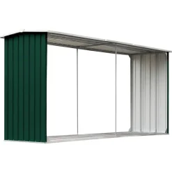 vidaXL Vedskjul i galvaniserat stål 330x92x153 cm grön