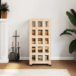 vidaXL Vedställ med hjul 40x49x110 cm massiv furu Naturfärg