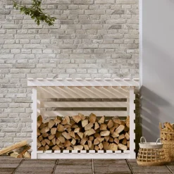 Hot vidaXL Vedställ 108x73x79 cm massiv furu Vit