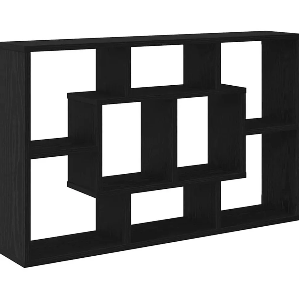 vidaXL Vägg hylla med hylla Svart Ek 85 x 16 x 52,5 cm Konstruerat trä
