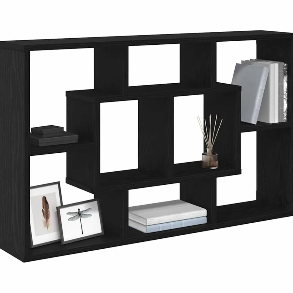vidaXL Vägg hylla med hylla Svart Ek 85 x 16 x 52,5 cm Konstruerat trä