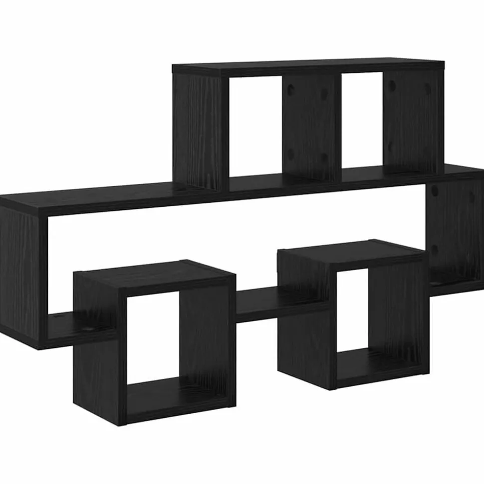 vidaXL Vägg hylla med hylla Svart ek 82 x 15 x 51 cm Konstruerat trä