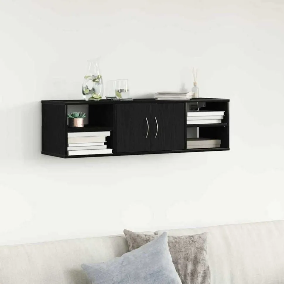 vidaXL Vägg hylla med hylla Svart Ek 102 x 30 x 29 cm Konstruerat trä
