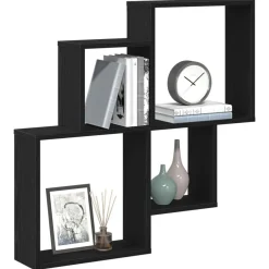 Outlet vidaXL Vägg hylla med hylla 80 x 15 x 78,5 cm Konstruerat trä Svart ek