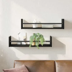 vidaXL Vägg hylla Väggmonterad 2 pcs Svart Ek 60 x 16 x 14 cm