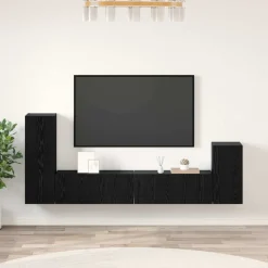 New vidaXL Vägg TV Skåp Väggmonterad 3 pcs Konstruerat trä Svart ek