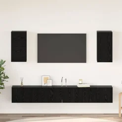 vidaXL Vägg TV Skåp Väggmonterad 3 pcs Svart Ek Konstruerat trä