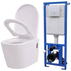 Clearance vidaXL Vägghängd toalett med dold cistern keramik Vit