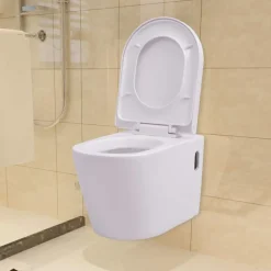 Clearance vidaXL Vägghängd toalett med dold cistern keramik Vit